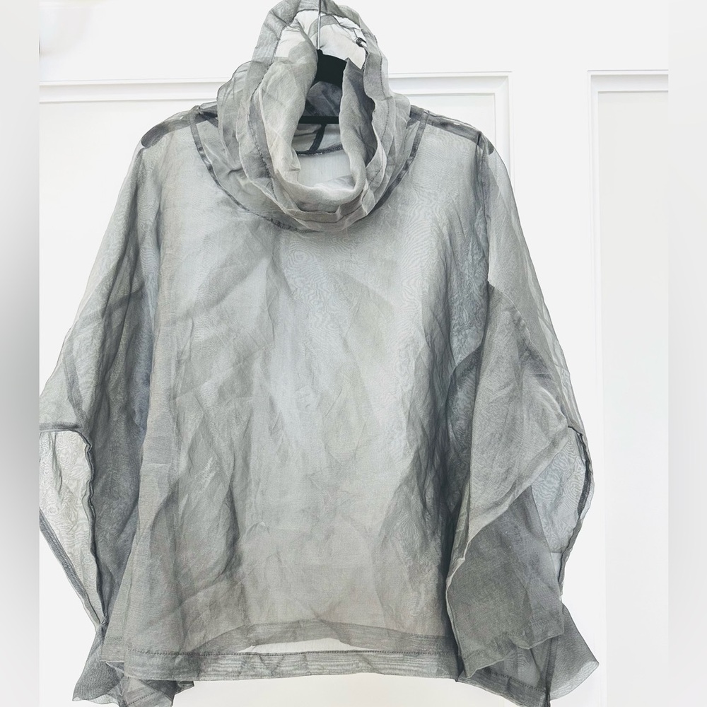 PLANET by Lauren G Sheer Grey Organza Top- one size